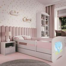 Bed babydreams white blue teddybear with drawer with non-flammable mattress 160/80