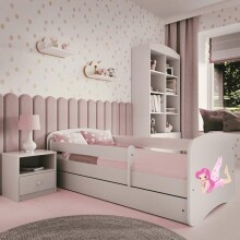 Bed babydreams white fairy with wings with drawer with non-flammable mattress 160/80