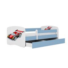 Bed babydreams blue racing car with drawer with non-flammable mattress 160/80