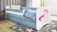 Bed babydreams blue unicorn with drawer with non-flammable mattress 140/70
