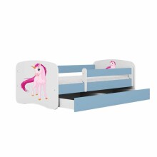 Bed babydreams blue unicorn with drawer with non-flammable mattress 140/70