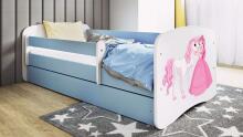 Bed babydreams blue princess horse with drawer with non-flammable mattress 160/80