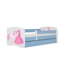 Bed babydreams blue princess horse with drawer with non-flammable mattress 140/70