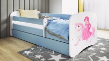 Babydreams blue princess bed on a horse with a drawer, coconut mattress 180/80
