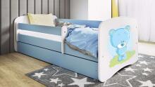 Bed babydreams blue blue teddybear with drawer with non-flammable mattress 140/70