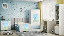 Bed babydreams blue blue teddybear with drawer with non-flammable mattress 140/70