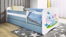 Bed babydreams blue baby elephant with drawer with non-flammable mattress 140/70