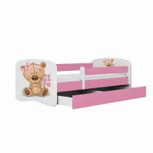 Bed babydreams pink teddybear flowers with drawer with non-flammable mattress 140/70