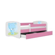 Bed babydreams pink blue teddybear with drawer with non-flammable mattress 140/70