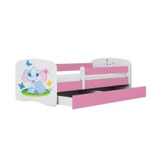 Bed babydreams pink baby elephant with drawer with non-flammable mattress 140/70
