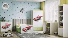 Bed babydreams green racing car with drawer with non-flammable mattress 160/80