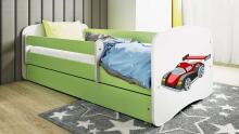 Bed babydreams green racing car with drawer with non-flammable mattress 140/70