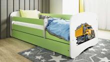 Bed babydreams green truck with drawer with non-flammable mattress 140/70