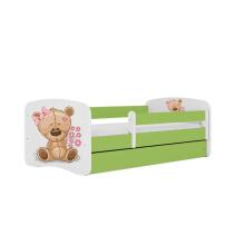 Bed babydreams green teddybear flowers with drawer with non-flammable mattress 140/70
