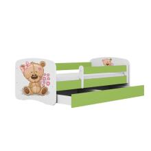 Bed babydreams green teddybear flowers with drawer with non-flammable mattress 140/70