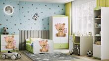Bed babydreams green teddybear flowers with drawer with non-flammable mattress 160/80
