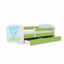 Bed babydreams green blue teddybear with drawer with non-flammable mattress 180/80