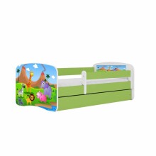 Bed babydreams green safari with drawer with non-flammable mattress 140/70