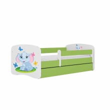 Bed babydreams green baby elephant with drawer with non-flammable mattress 140/70