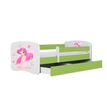 Bed babydreams green fairy with butterflies with drawer with non-flammable mattress 160/80