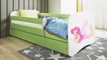 Bed babydreams green fairy with wings with drawer with non-flammable mattress 160/80