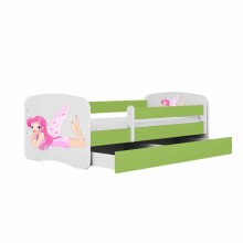 Bed babydreams green fairy with wings with drawer with non-flammable mattress 140/70