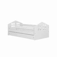 Kacper white bed with a drawer, non-flammable mattress 140/80