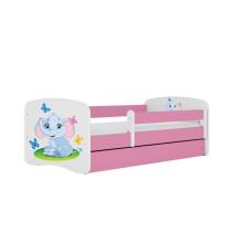 Babydreams pink elephant bed without drawer, latex mattress 160/80