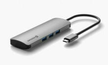 Разветвитель Swissten USB-C 6in1 с 3X USB 3.0 / 1X USB-C Power Delivery / 1X microSD / 1X SD / Алюминиевый корпус