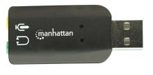 Manhetenas USB-A audio adapteris, 3,5 mm USB-A pieslēgvietas mikrofonam un audio izejai, 480 Mb/s (USB 2.0), 3D atbalsts un 5.1 virtuālā telpiskā skaņa, ātrdarbīgs USB, melns,  blisteris kart