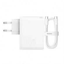 Baseus GaN5 Pro, USB-C + USB, 100 W + kabelis (balts)