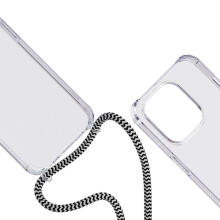 ЧЕХОЛ С РЕМЕШКОМ SPELLO ДЛЯ IPHONE 15 PLUS – ПРОЗРАЧНЫЙ/ЧЕРНО-БЕЛЫЙ РЕМЕНЬ