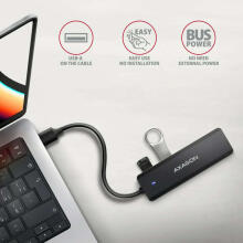 HUE-C1A 4 portu USB ceļojumu centrmezgls 5 Gb/s USB-C barošanas savienotājs 19 cm A tipa kabelis Papildu USB-C barošanas avots
