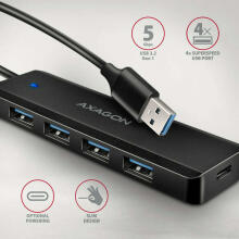 HUE-C1A 4 portu USB ceļojumu centrmezgls 5 Gb/s USB-C barošanas savienotājs 19 cm A tipa kabelis Papildu USB-C barošanas avots