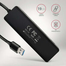 HUE-C1A 4 portu USB ceļojumu centrmezgls 5 Gb/s USB-C barošanas savienotājs 19 cm A tipa kabelis Papildu USB-C barošanas avots