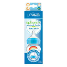 WB91605  9 oz/270 ml PP Wide-Neck Options+ Blue Rainbows Bottle w/ Sippy Spout (+L3 Nipple in Bottle), 1-Pack