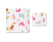 BAMBOO DIAPERS SET 30x35 75x75 PINK BIRDS