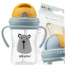 Akuku Bottle with handles Art.A0203 Pudele Krūze ar salokāmo salmiņu un ergonomiskiem rokturiem 300ml