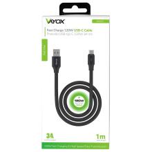 Ikonka Art.KX4240 USB-USB-C kabelis ar diviem galiem 120W 3A 1m melns
