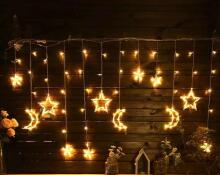 Ikonka Art.KX4279 LED mēness gaismas aizkaru gaismas zvaigzne 2,5 m 138 silts bez