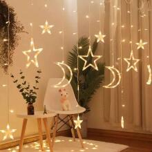 Ikonka Art.KX4279 LED mēness gaismas aizkaru gaismas zvaigzne 2,5 m 138 silts bez