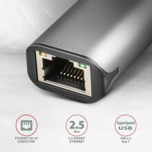 Tīkla adapteris ADE-25RC 2.5 Gigabit Ethernet, Realtek 8156, USB-C 3.2 Gen 1, automātiska instalēšana, pelēks