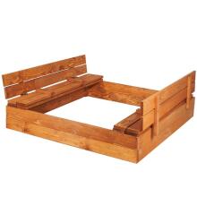 Bebe Basic Wood Sandbox Art.199543 Bronze Koka smilšu kaste ar vāku un soliņiem un pārsegu 120x120cm