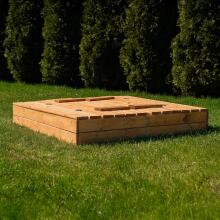 Bebe Basic Wood Sandbox Art.199543 Bronze Koka smilšu kaste ar vāku un soliņiem un pārsegu 120x120cm