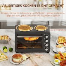Homcom Art.203314 Mini cepeškrāsns 28 L Tosteris cepeškrāsns, Kompakta elektriskā cepeškrāsns gatavošanai un grilēšanai, ar cepampannu, grilresti, 2600W