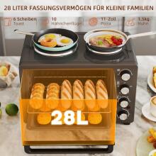 Homcom Art.203314 Mini cepeškrāsns 28 L Tosteris cepeškrāsns, Kompakta elektriskā cepeškrāsns gatavošanai un grilēšanai, ar cepampannu, grilresti, 2600W