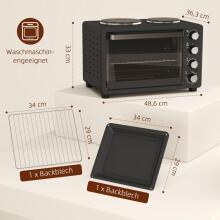 Homcom Art.203314 Mini cepeškrāsns 28 L Tosteris cepeškrāsns, Kompakta elektriskā cepeškrāsns gatavošanai un grilēšanai, ar cepampannu, grilresti, 2600W