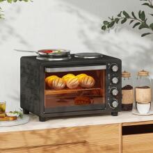 Homcom Art.203314 Mini cepeškrāsns 28 L Tosteris cepeškrāsns, Kompakta elektriskā cepeškrāsns gatavošanai un grilēšanai, ar cepampannu, grilresti, 2600W
