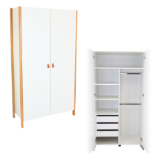 La Bebe™ Scandi Wardrobe Art.21057 White/Natural Divu durvju koka skapis