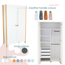 La Bebe™ Scandi Wardrobe Art.21057 White/Natural Divu durvju koka skapis